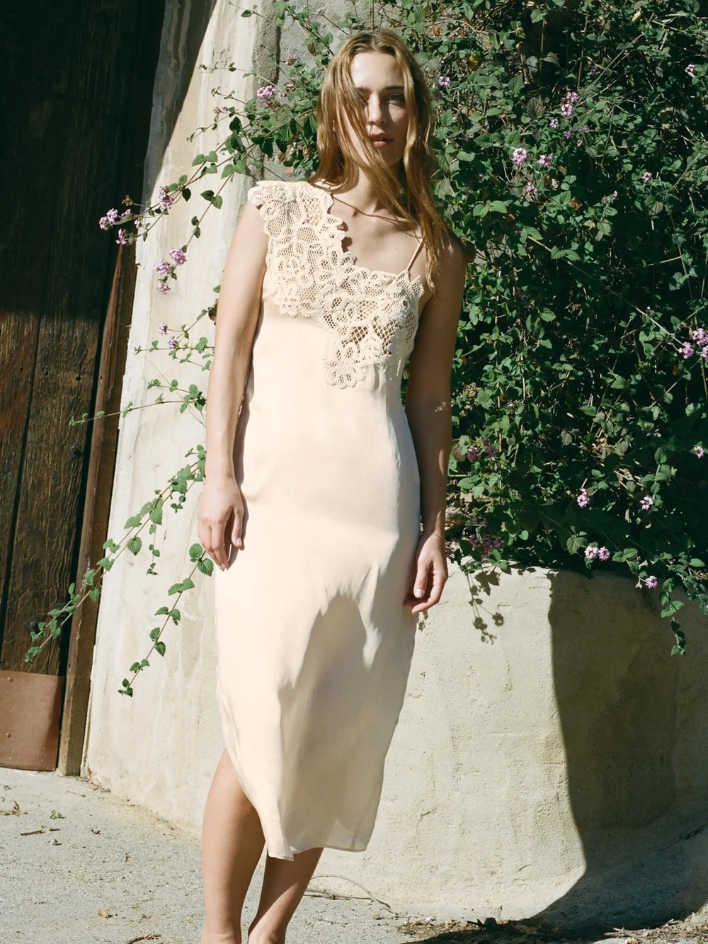 Zara Limited Edition Asymmetric Crochet Lace Satin Slip Midi Dress Sz M NWT